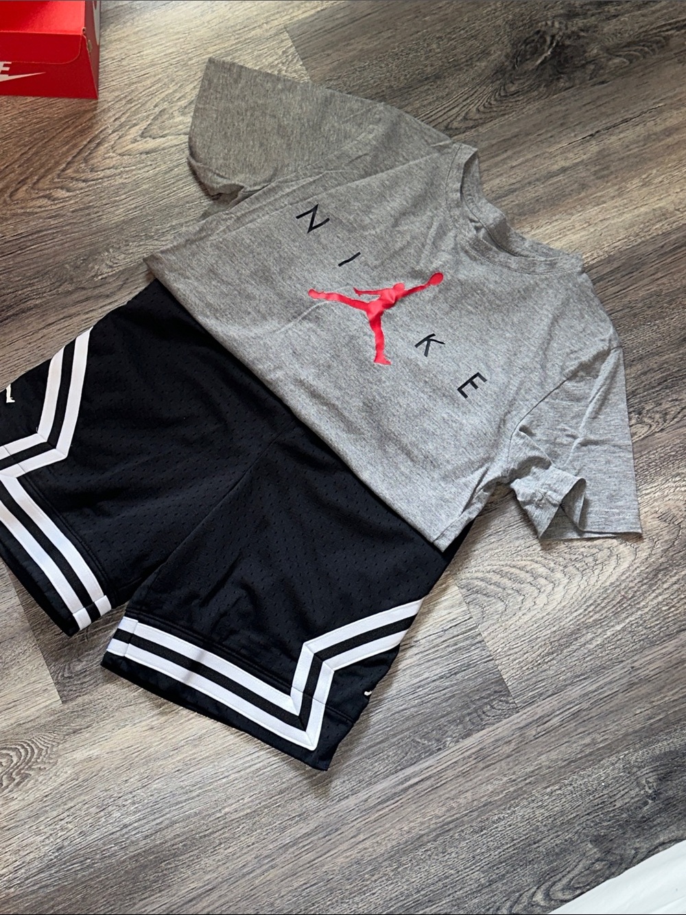 Nike Gray Tee with Red Jumpman Logo